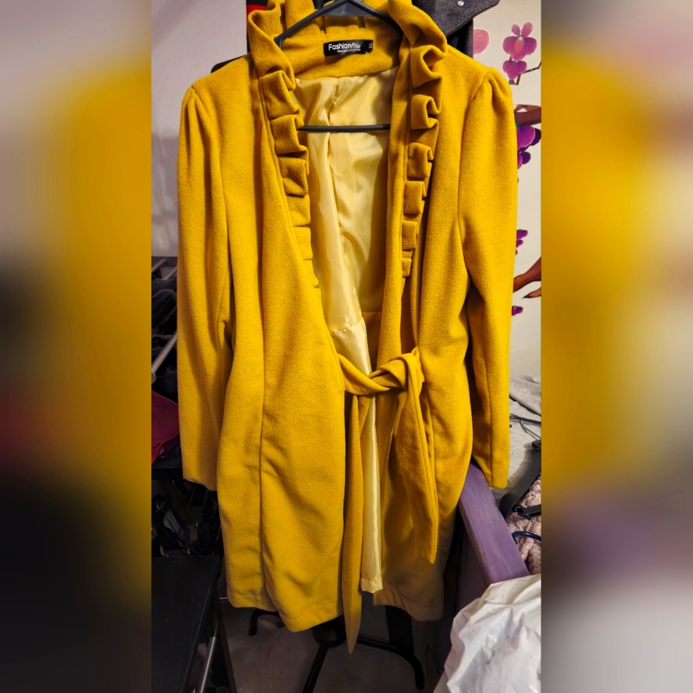 Fashion Nova Mustard Yellow Ruffle Coat